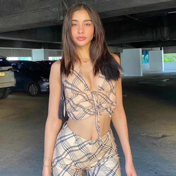 LAST Small Plaid Print Crop Top Backless Tie Halter Top Ruched Cami‎ - Picture 2 of 7